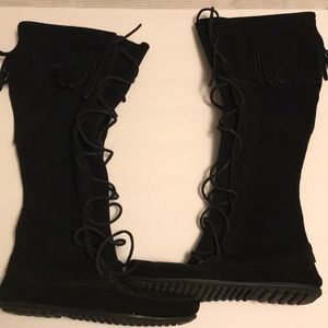 Minnetonka knee high fringe boots